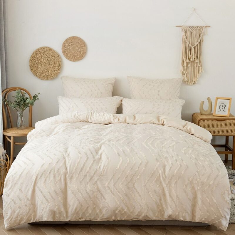 Parure De Lit 3 Pièces Bohème Bleu Clair - Microfibre Douce 243.8x228.6 Cm - Pour Toutes Saisons - Style Rayures